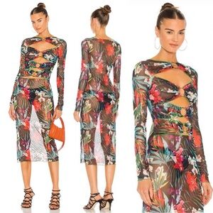 Kim Shui floral cut-out mesh midi dress in tropical print size XS extra small